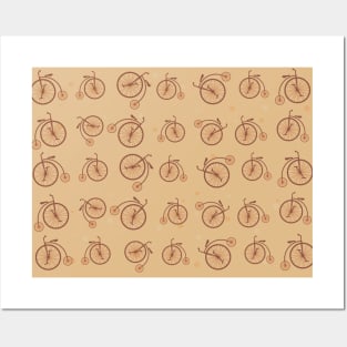 Retro Bicycle Pattern in Brown Tones Posters and Art